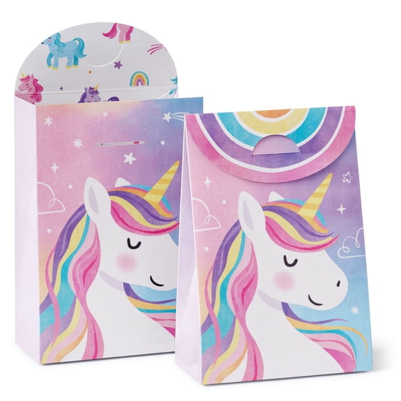 Big Dot of Happiness Unicorn Favor Boxes, Rainbow Happy Birthday Decorations, Magical Unicorn Party Goodie Gift Bags - Set of 12
