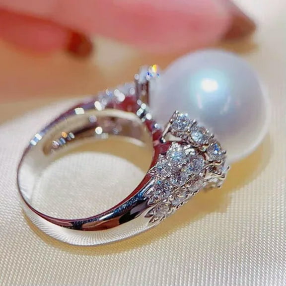 K-KED 925 Silver Ring round Pearl zircon ring women Engagement wedding rings sz 6-10-10