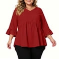 thumbnail image 4 of NominalSnug Womens Plus Size Babydoll Tops 3/4 Length Sleeve V Neck T Shirts Casual Loose Fit Blouse, 4 of 8