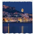 thumbnail image 2 of Night Ocean Shower Curtain, Photo of Full Moon Rises over Coast Seaside City Calm Reflections, Fabric Bathroom Set with Hooks, 69W X 84L Inches Extra Long, Night Blue Multicolor, by Ambesonne, 2 of 2