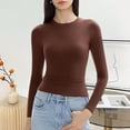thumbnail image 2 of Women’s Slim Tops Long Sleeve Round Neck Crop Top Tee Shirt Basic Solid Tight Slim Fit Cropped Shirt Workout Yoga, 2 of 2