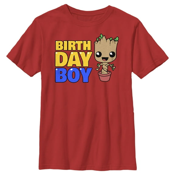 Boy's Guardians of the Galaxy Birthday Boy Pot Plant Groot  Graphic Tee Red Medium