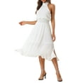 thumbnail image 4 of INSPIRE CHIC Women's Halter Neck Tie Back Summer Flowy Sleeveless Cocktail Midi Dress XS White, 4 of 5