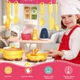thumbnail image 3 of KOPPOP Play Kitchen for Toddlers with Light and Sound, Kids Kitchen Playset with Steam Sprayer and Sink, Learning Toy Kitchen Set for Boys and Girls Ages 3 4 5 6 (Pink), 3 of 7