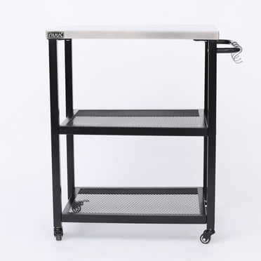 NUUK Stainless Steel Outdoor Kitchen Serving Grill Cart with Storage, BBQ Prep Station Table,  Wheeled