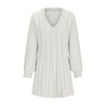 thumbnail image 6 of Lovskoo Sweater Dress for Women Knitwear Lantern Sleeve V-Neck Solid Color Pullover Dress White, 6 of 6