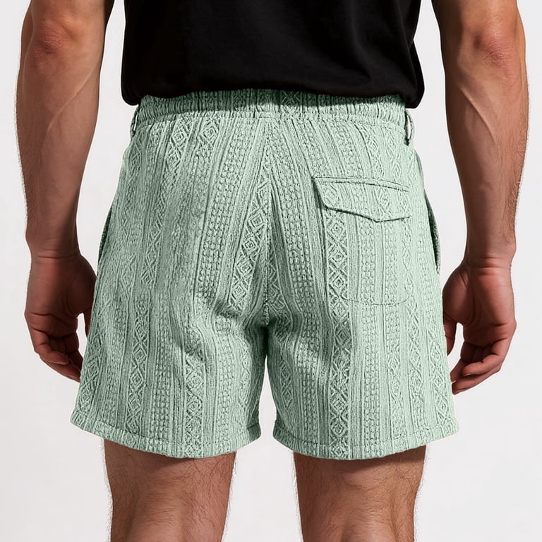Nestiefly Crochet Men Shorts High Waisted Jacquard Textured Above