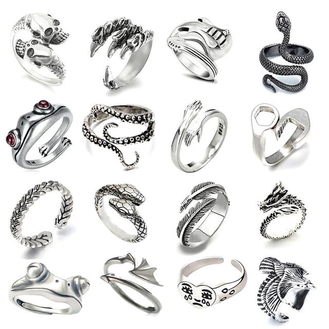 Juego De Anillos Punk Vintage De 16 Piezas Anillo Abierto De Animal Lindo Anillos Apilables Góticos Para Mujeres, Hombres Y Niñas Speravity AP007681-03
