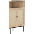 thumbnail image 5 of 39.7" Corner Storage Cabinet with Adjustable Shelf and Rattan Doors, Small Boho Corner Shelf Stand with Open Storage, Freestanding Cabinet for Bathroom, Living Room/Metal Legs/Natural Oak, 5 of 7