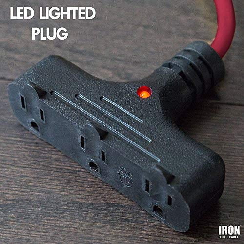 IRON FORGE CABLE 30Ft Retractable Extension Cord Reel with Breaker Switch & 3 Electrical Power Outlets - 16/3 SJTW Durable Red Cable - Perfect for Hanging from Your Garage Ceiling