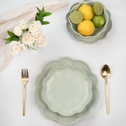 Sango Bethany 12-Piece Sage Stoneware Dinnerware Set with Scallop Design