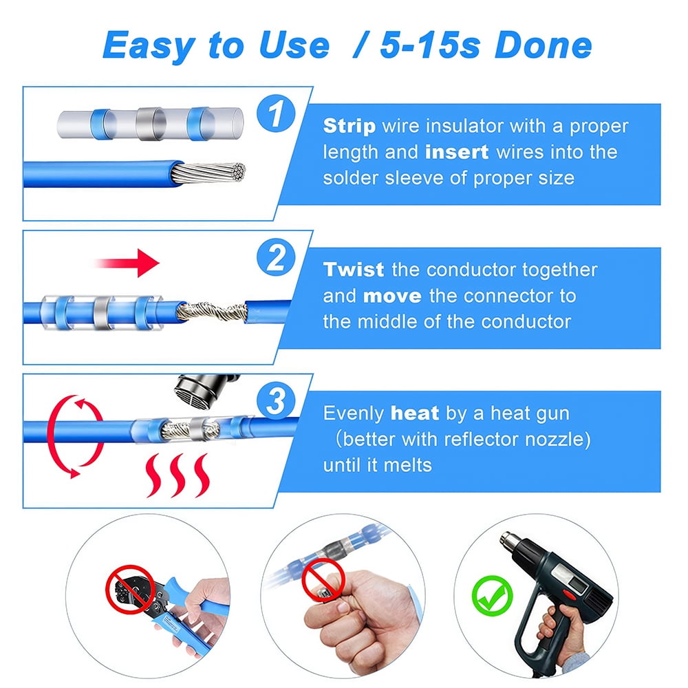 Heat Shrink Solder Seal Wire Connectors Kit 1000PCS, Waterproof Butt Connector Heat Shrink Electrical Terminals, Insulated Solderless Wiring Splice Connectors for Marine Automotive Boat Truck
