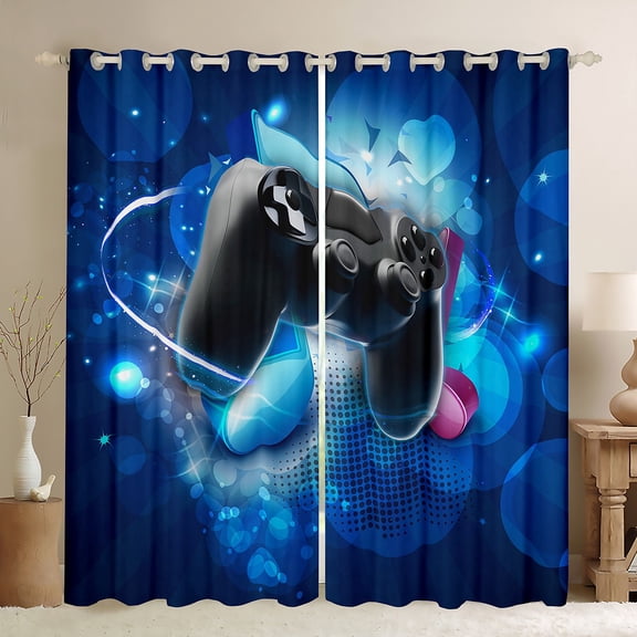 Castle Fairy Teens Adults Black Boys Game Gamepads Blackout Curtains Set of 2 (52x84 Each),Kids Game Controller Video Game Window Curtains,Abstract Geometric Curtains and Drapes Bedroom Decor