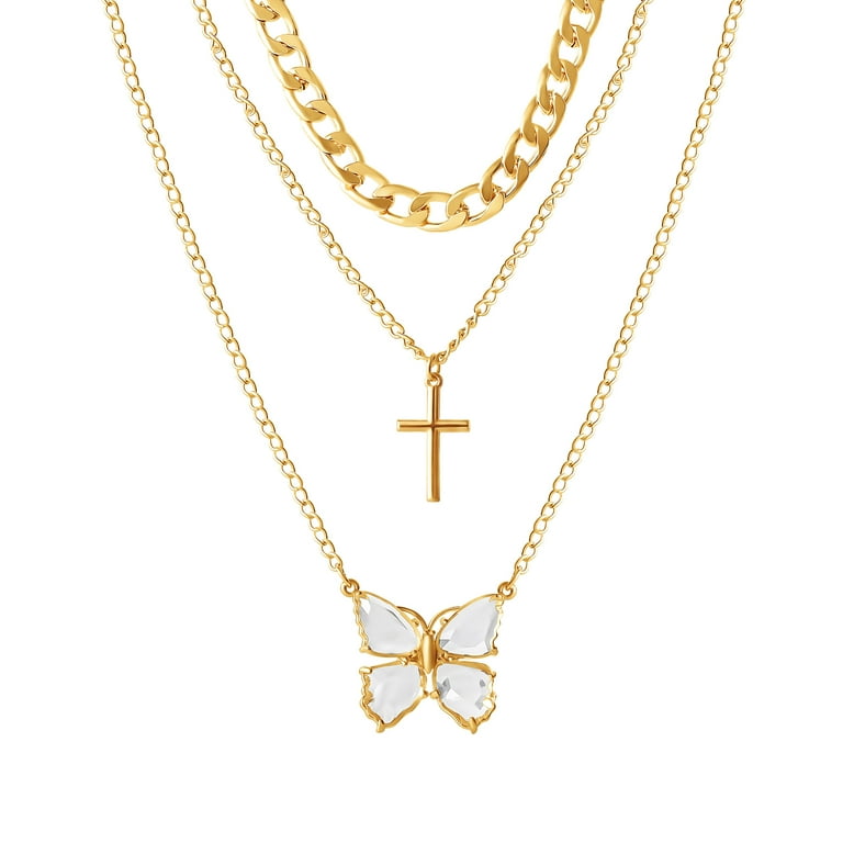 Jessica Simpson Women's Butterfly and Cross Layered Necklace