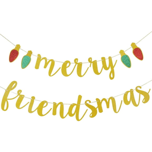 Gold Merry Friendsmas Banner - Christmas Party Decorations for Friendsmas, Xmas Holiday Office Home Decor