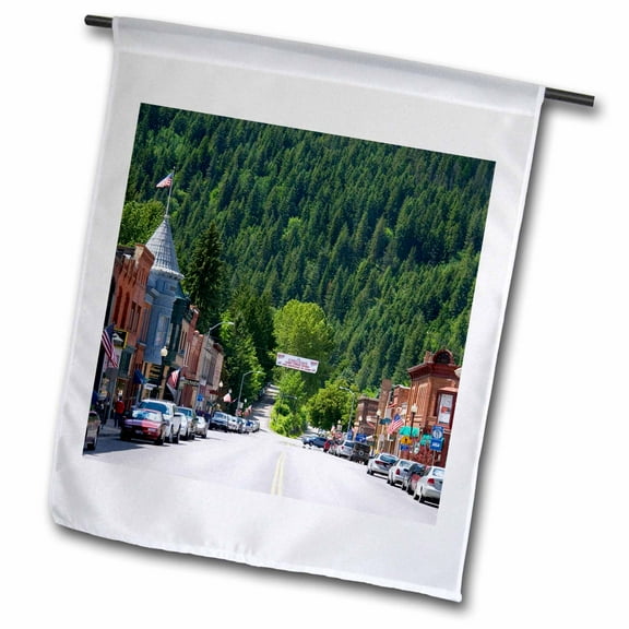 3dRose, Main street, old brick buildings, Wallace, Idaho - US13 DFR0713 - David R. Frazier, 12 x 18 inch Garden Flag