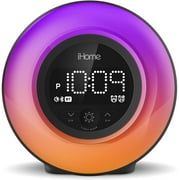 iHome PowerClock Glow Alarm Clock Bluetooth Color Changing FM Clock Radio with USB Charging Port, Dimmable Display and 7-5-2 Dual Alarm