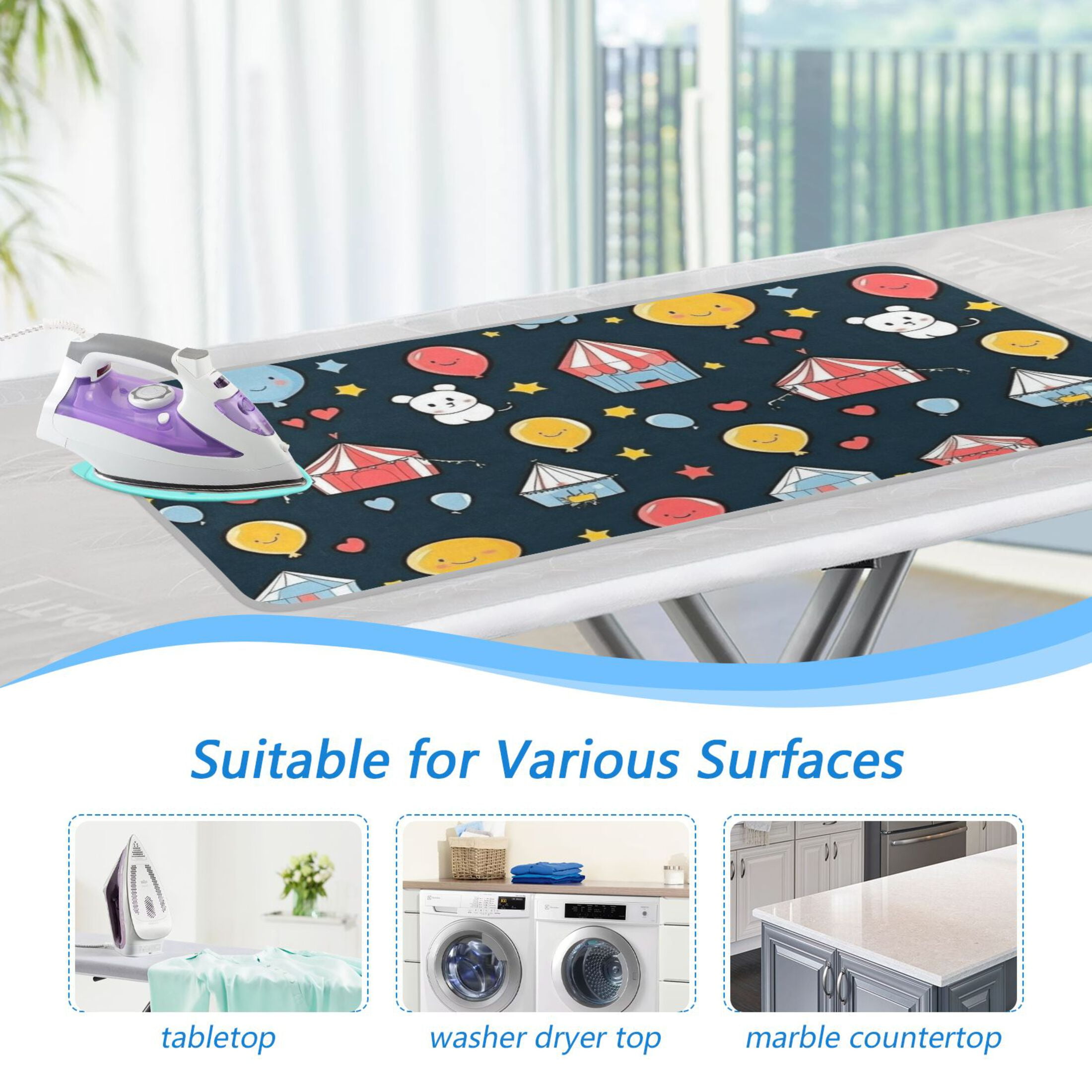 Cute Circus Pattern Ironing Mat Blanket for Table Top Travel Portable Ironing Board Pad 47.2x27.6 Inch
