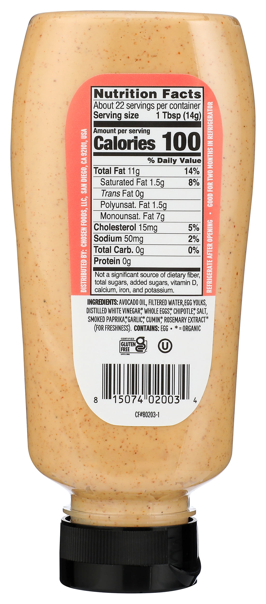 (Pack of 6), Chosen Foods Squeeze Mayo Chipotle, 11.25 fl oz