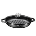 thumbnail image 2 of Bruntmor Enameled Cast Iron Skillet with Glass Lid | 10 Inch Deep Round Grill Pan and Frying Pan with Double Loop Handles | Black | Flat Cast Iron Skillet, 2 of 6