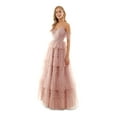 thumbnail image 3 of SAY YES TO THE PROM Womens Pink Mesh Zippered Pleated Tiered Skirt Rhinestone Band Flutter Sleeve V Neck Full-Length Prom Gown Dress Juniors 15, 3 of 4