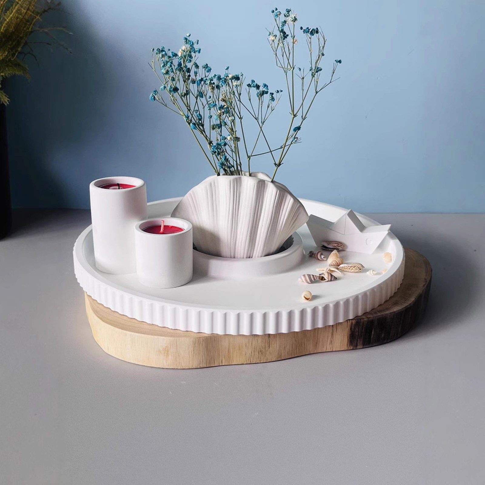 Flexible Silicone Striped Round Tray Casting Trays for Crafts Featuring Decorative Grooves Epoxy Resin Concrete Mold