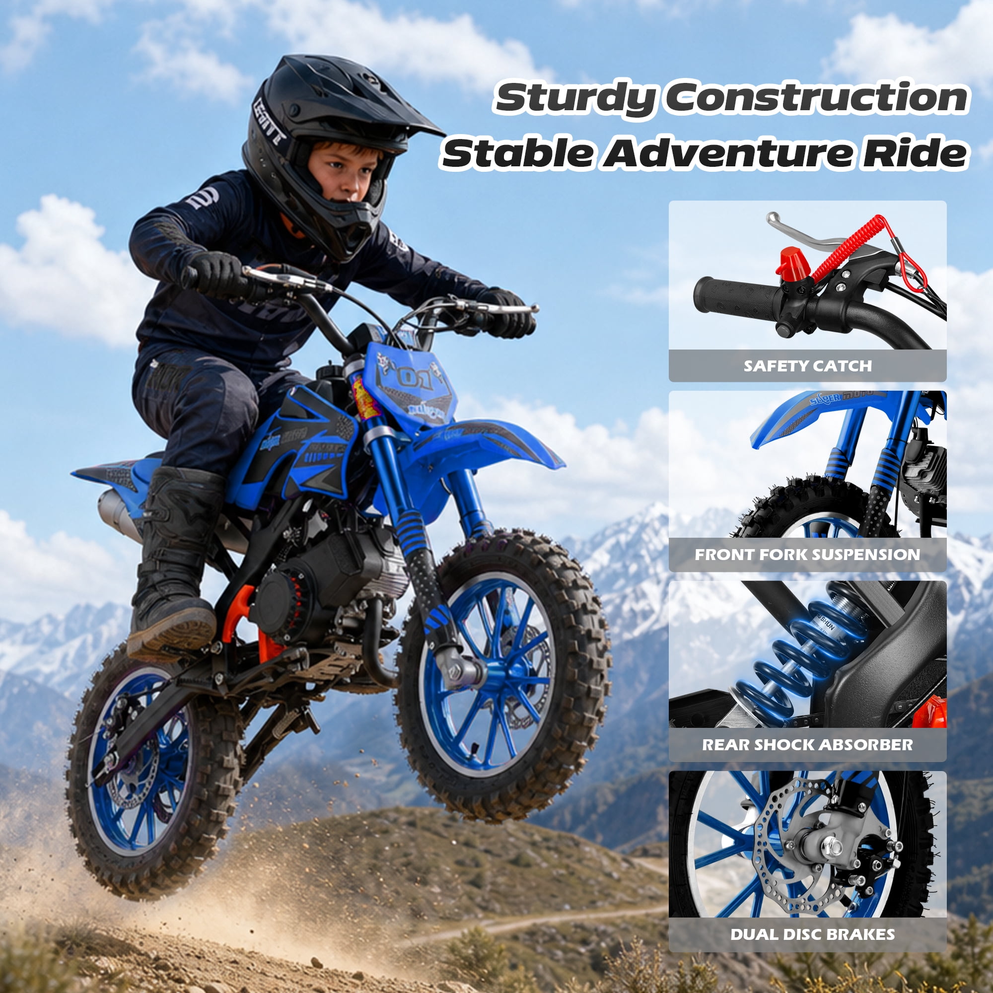 50cc Dirt Bike, 2 Stroke Gas Mini Bike for Kids 8-14 with Front Rear Disc Brakes, 10 Inch Off-Road Tires, Shock Absorption, Seat Height 23.6in, Max Speed 25mph, 2026 Upgraded, Red