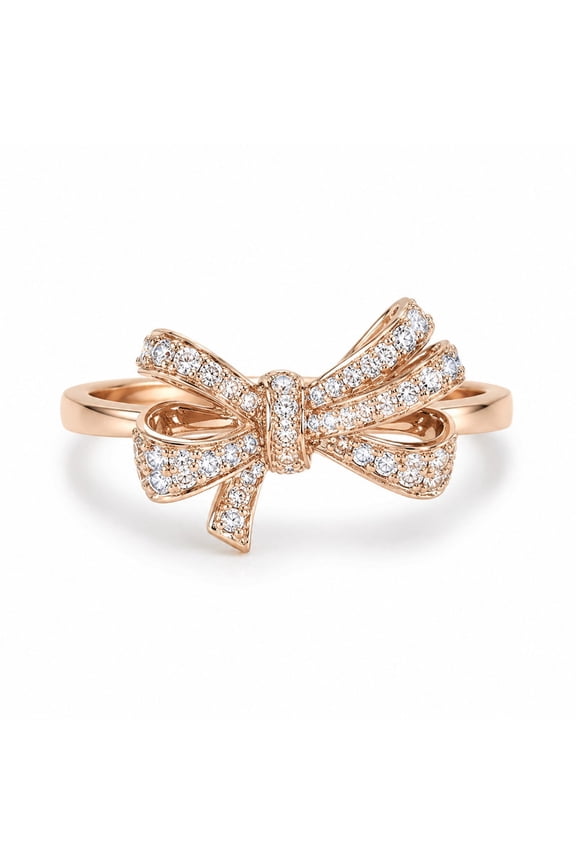 CZ Diamond Bow Ring 925 Sterling Silver Rose Gold Plated Ribbon Ring for Women