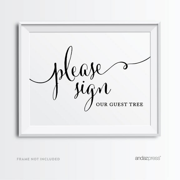 Sign Our Guest Tree Formal Black & White Wedding Party Signs