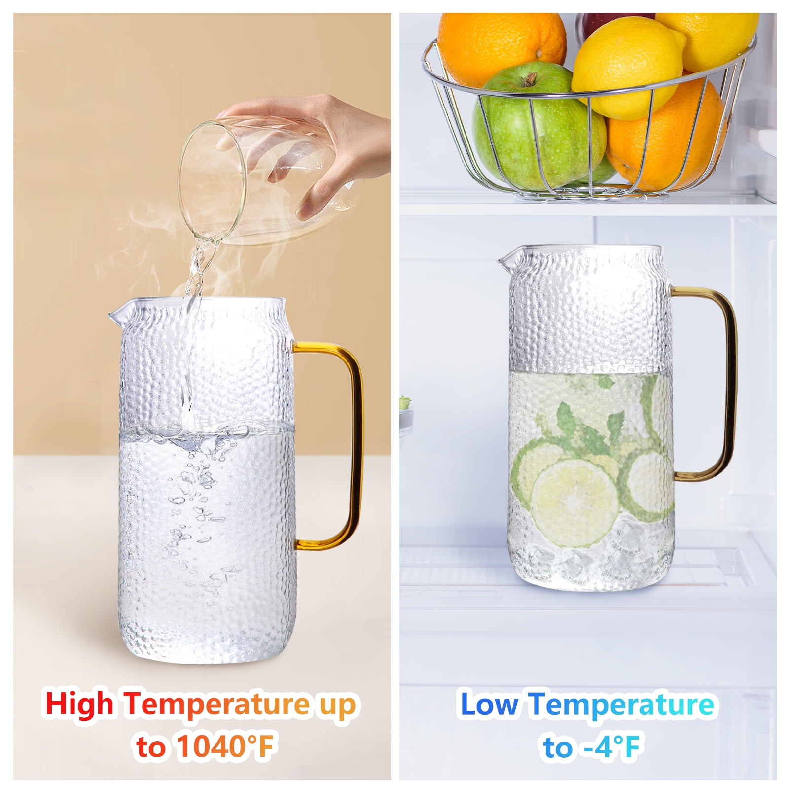 WhiteRhino 68oz Glass Pitcher with Lid,Clear Large Pitchers for Drinks Water Juice Beverage Iced Tea Brew Maker