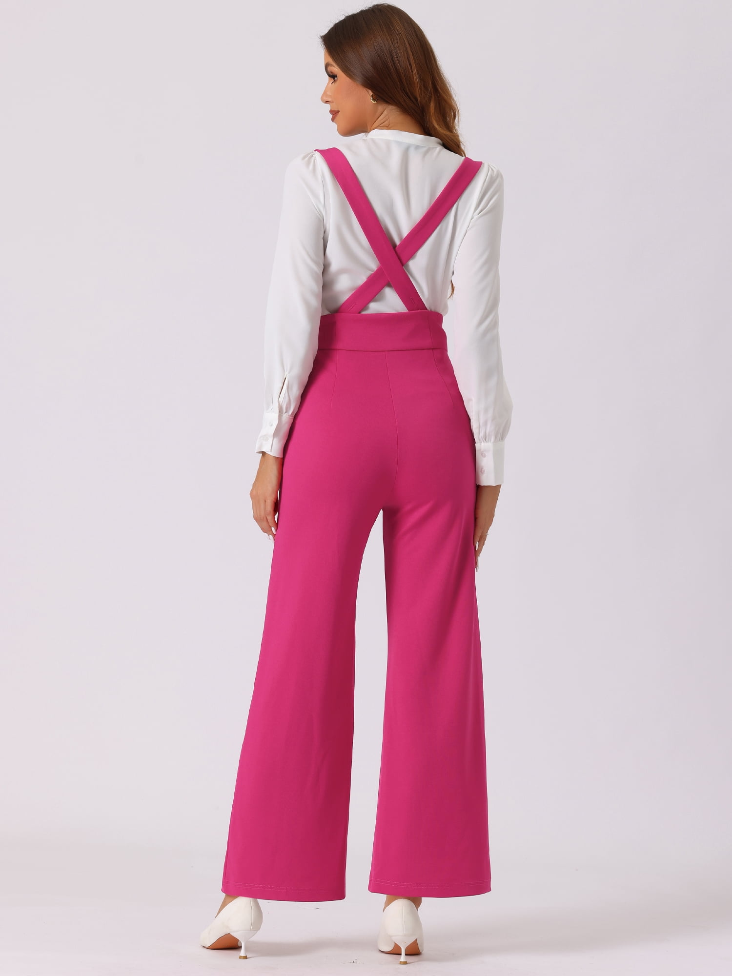 DARING DIVA Women's Casual Office Adjustable Straps Wide Leg Overalls XL Hot Pink