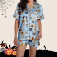 thumbnail image 5 of XINPING Halloween Pajama Set Whimsical Halloween Printed Pajama Notched Collar and Short Sleeves Cozy Home Loungewear In Short Pants for Fall and Holidays M, 5 of 7