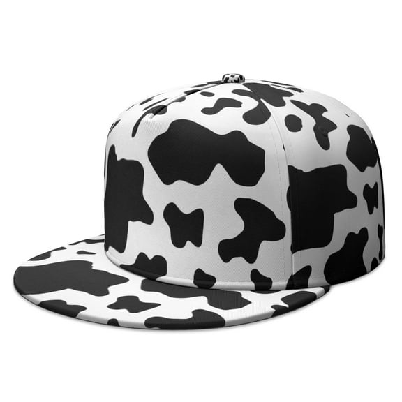 Black and White Cow Print Snapback Hat - Adjustable Flat Brim Cap for Men Women | Farmhouse Rustic Design