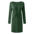 thumbnail image 5 of USSUMA Summer Dresses for Women 2025 Womens Dresses Long Sleeve V Neck Casual Solid Color Button Tie Loose Fit Maxi Dress Leisure Skirt Comfortable Dress Date Tax Free Weekend Green Dress Size-XXL, 5 of 6