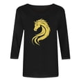 thumbnail image 5 of TaTaai Womens New Year 2026 Print Three Quarter Sleeve Round Neck Casual Top Holiday Celebration Blouse Festival Party Wear Gift, 5 of 5