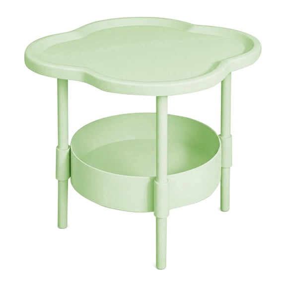 2-Tier Round Side Table, Outdoor Small Folding Accent Stand with Removable Tray, Table for Balcony Patio Living Room, Nightstand for Bedroom