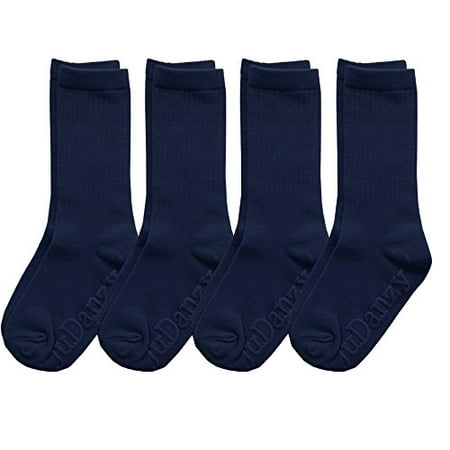 

4 Pack of Mid-Calf Ribbed Socks with Anti-Slip Grips for School Uniform Soccer Sports AFO (6-10 Years (Shoe Size 1-4) Navy)