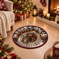 thumbnail image 5 of Christmas Round Rug 40x40CM, Vintage Gingerbread Village Spiral Print Holiday Floor Mat, Cozy Winter Home Decor Accent Carpet with Red Border, 5 of 5