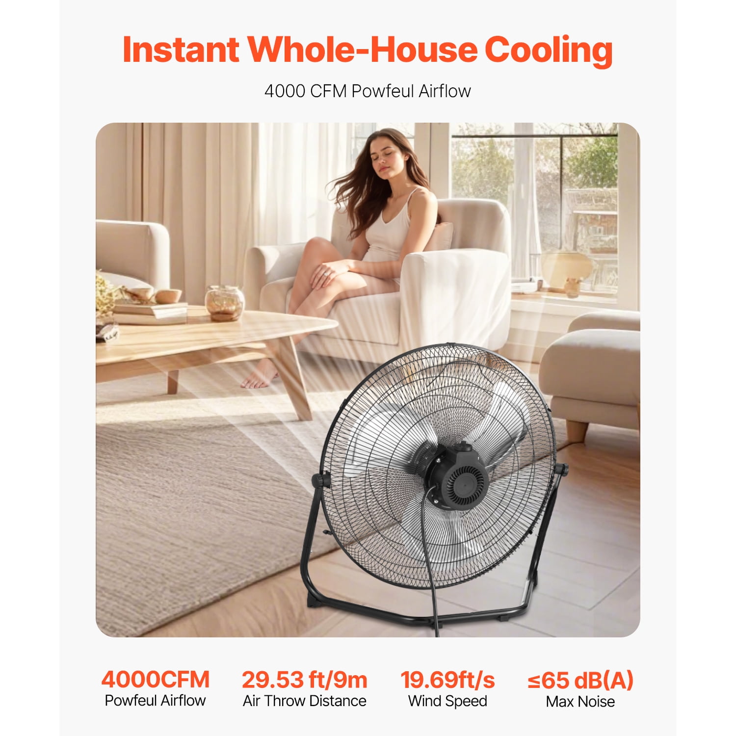 KFFKFF Ground Fan, Trio Speeds Intense Force 18 Inch Commercial Fan, 4000 CFM 360° Flexible Orientation 19.69 ft/sec Wind Movement Large Metallic Fan, Suitable for Residence, Fitness Center