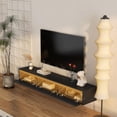 thumbnail image 3 of Floating TV Stand, Wall Mounted TV Shelf with LED Lights & Power Outlet, High Gloss TV Cabinet for Living Room Apartment, 3 of 8