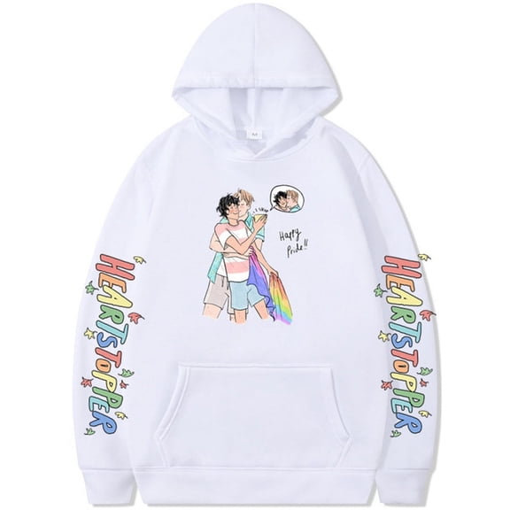 Silver Basic Adult Heart Embrace Manga Printed Hoodie Loose Top With Hat 2XL,White-1