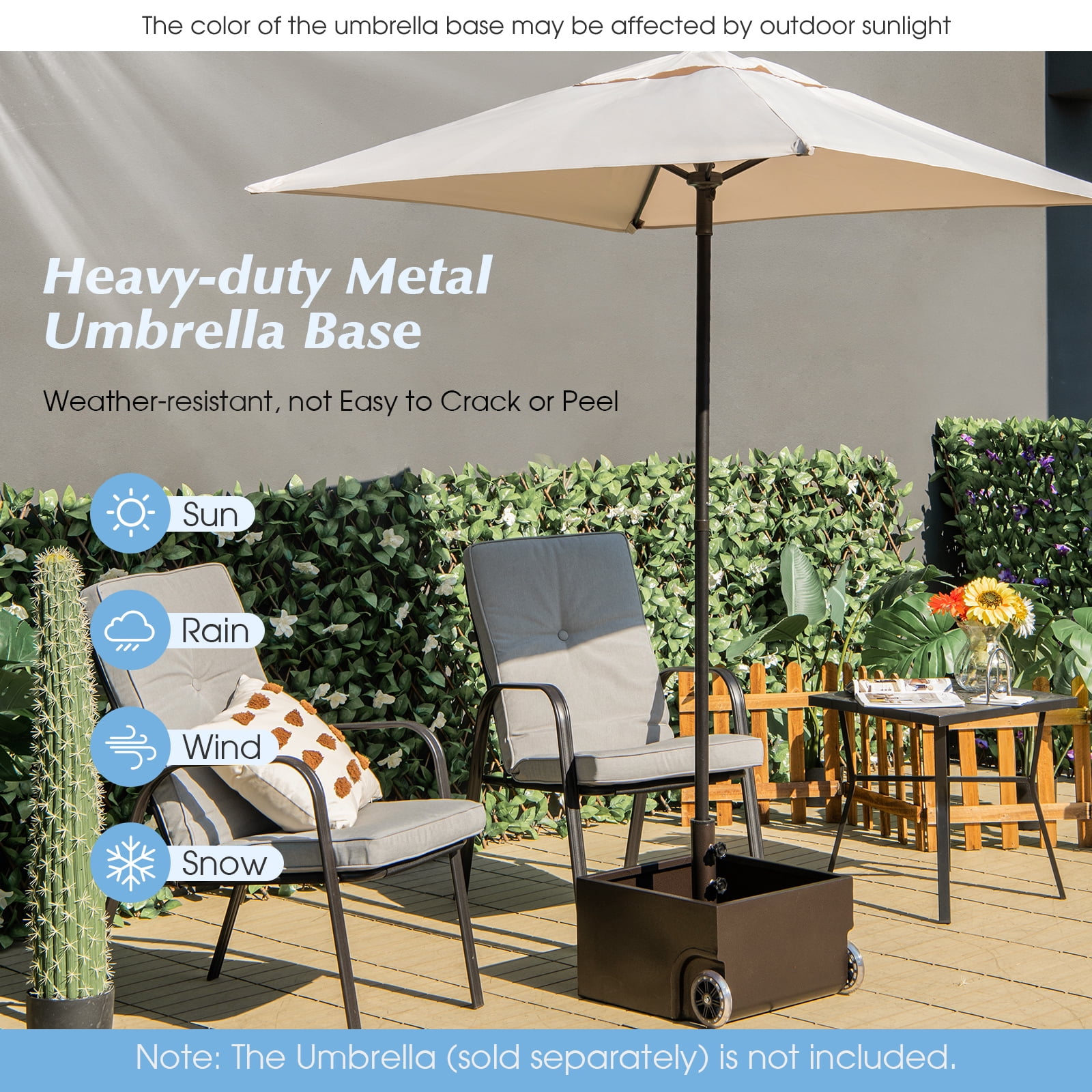 Topbuy Patio Umbrella Base, 170 lbs Steel Umbrella Base with 2 Universal Wheels Two Adjustable Knobs with 1.5"/1.9" Umbrella Holes