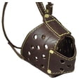 thumbnail image 2 of Real Leather Cage Basket Secure Dog Muzzle Brown - Pit Bull, (Circumference 13", Snout Length 3.5"), 2 of 3