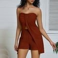 thumbnail image 7 of EINCcm Women Y2k 2 Piece Pants Set Strapless Off Shoulder Tube Tops High Waist Shorts Set Summer Outfits, 7 of 7