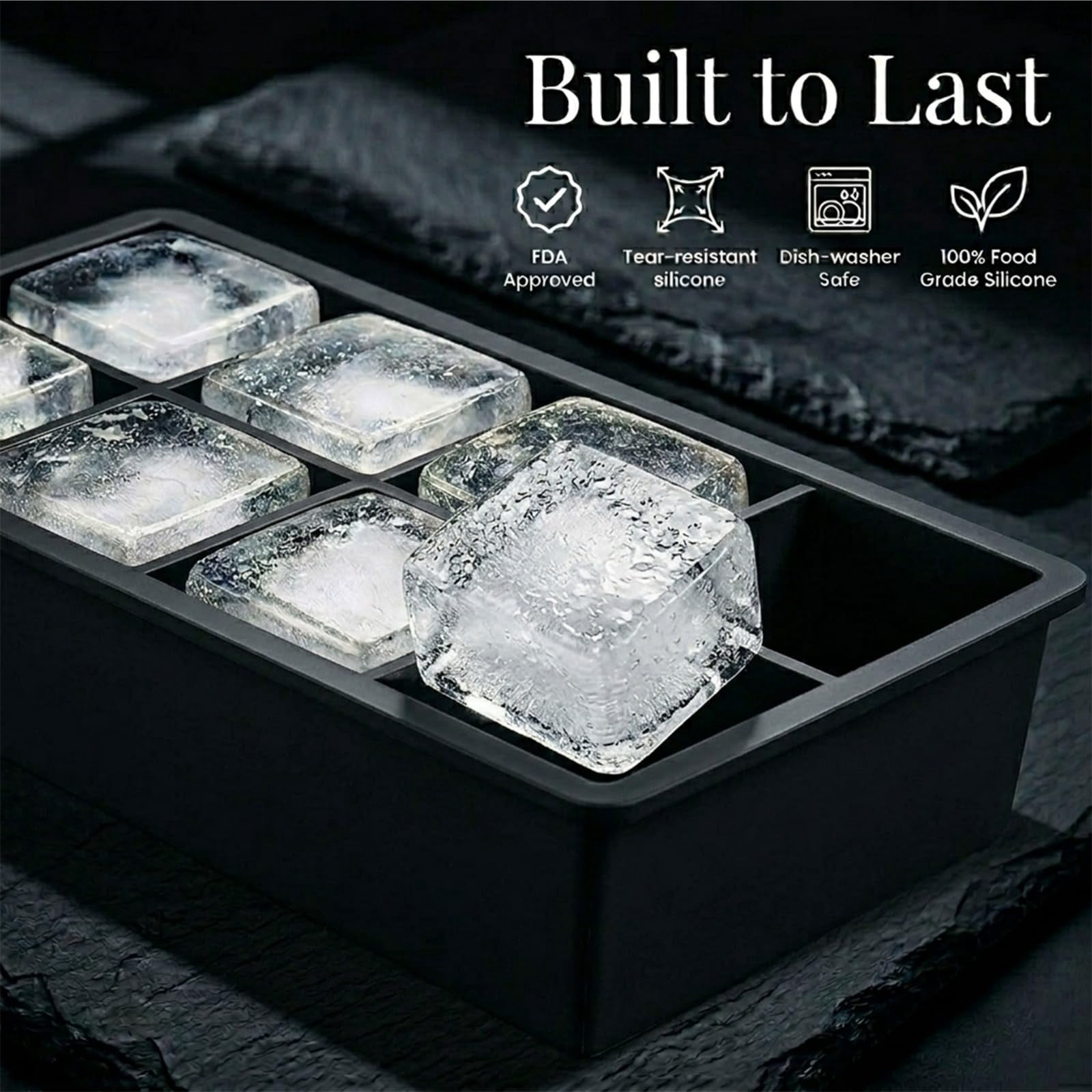 Large Silicone Ice Cube Tray - 3 Pack Trays For 8 Square Cubes With Bin  Scoop Tong & 2 Ss Straws Easy Release Mold Coffee (black)