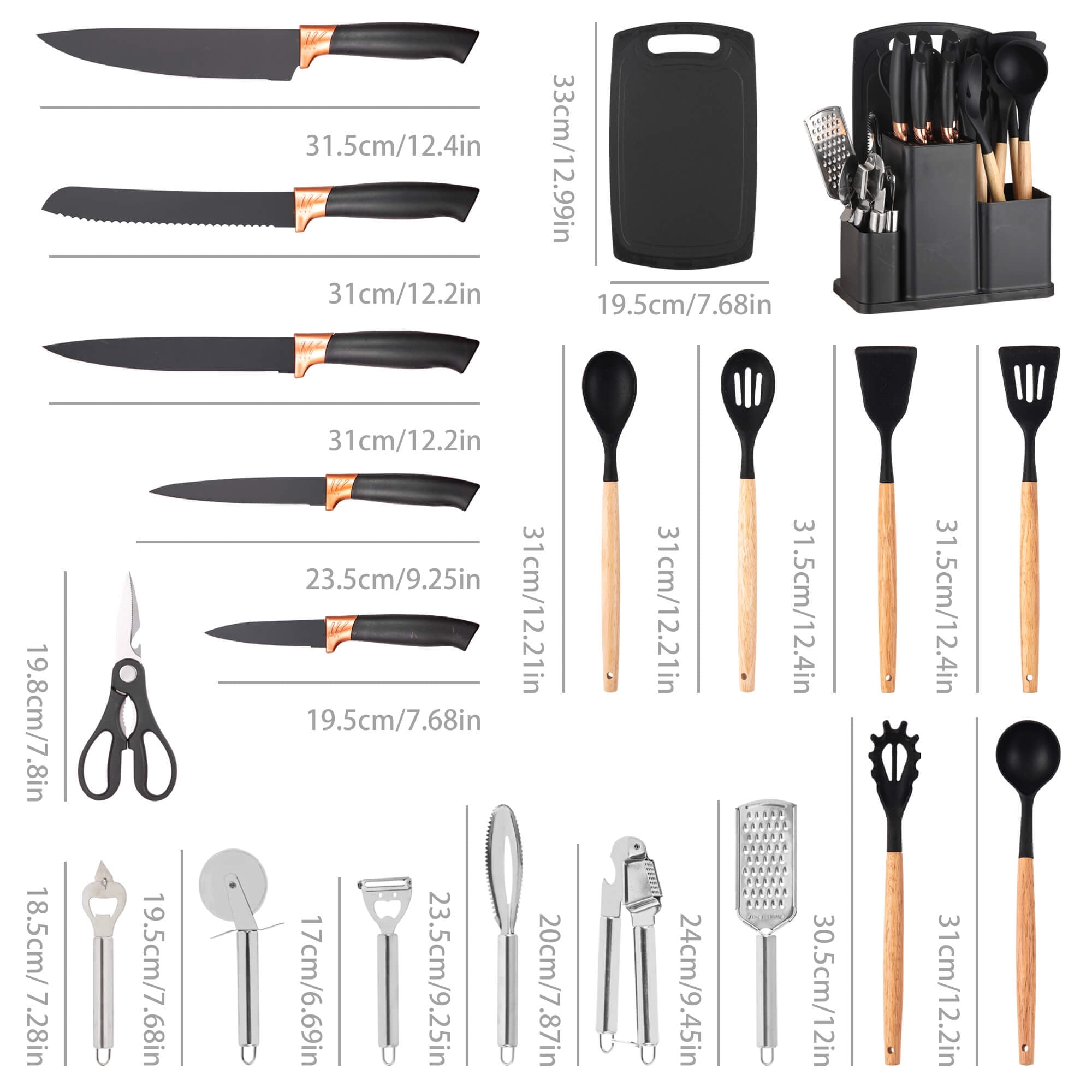 HEESEM 20 Pcs Silicone Stainless Steel Cooking Utensils Set -Multifunctional Kitchen Utensil Set - Black