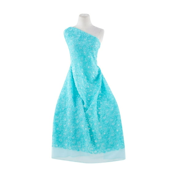 Zelouf Rosettes With Clear Sequins On Tulle  , Sewing, DIY, Crafts Fabric by the Yard, Mint/clear, 3 Yard