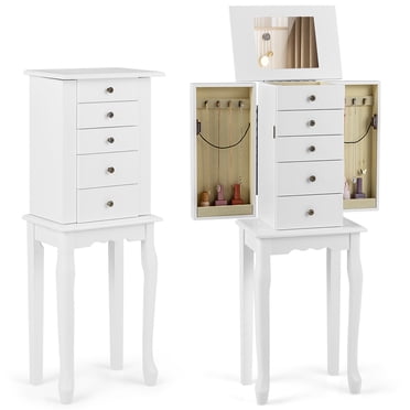 Topbuy Armoire à Bijoux avec Miroir et 4 Tiroirs, Blanc