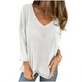 thumbnail image 2 of Antinious Womens Plus Size V Neck Solid Long Sleeve Pocketed Knit Pullover Tops,Sweatshirt for Women,Going Out Tops for Women,White,M, 2 of 5