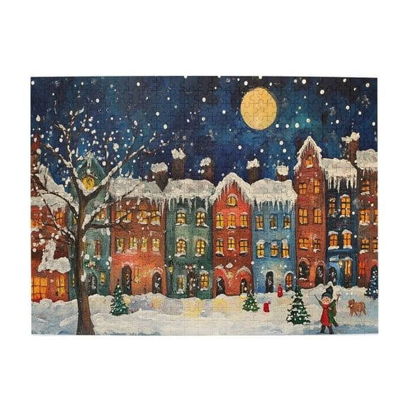 500 PCS Christmas Night Scene Wooden Jigsaw Puzzles 500 Pieces,Brain Challenge,Unique And Beautiful Design,Funny Holiday Scene Stress Relieving Puzzle 500 Piece,Creative Activity Hobbies For Adult